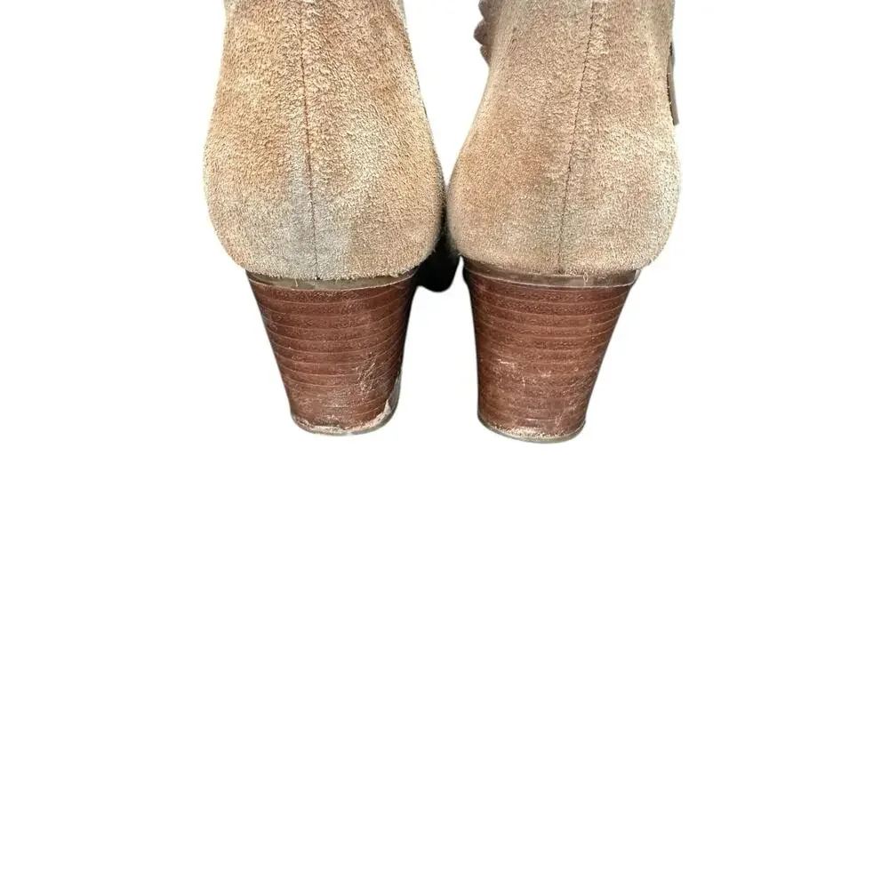 Jack Rogers Brown Oak Marianne‎ Suede Scalloped Bootie Ankle Boots Size 8